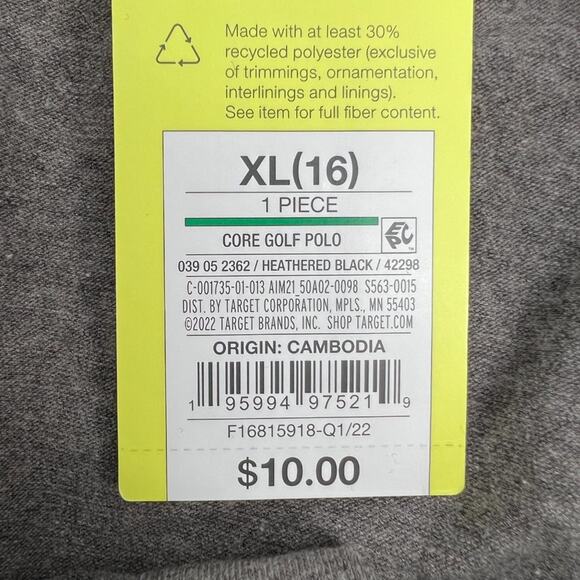 all in motion Kids Boys Short Sleeve Core Golf Polo Shirt Black Size XL (16) NWT - Picture 2 of 4